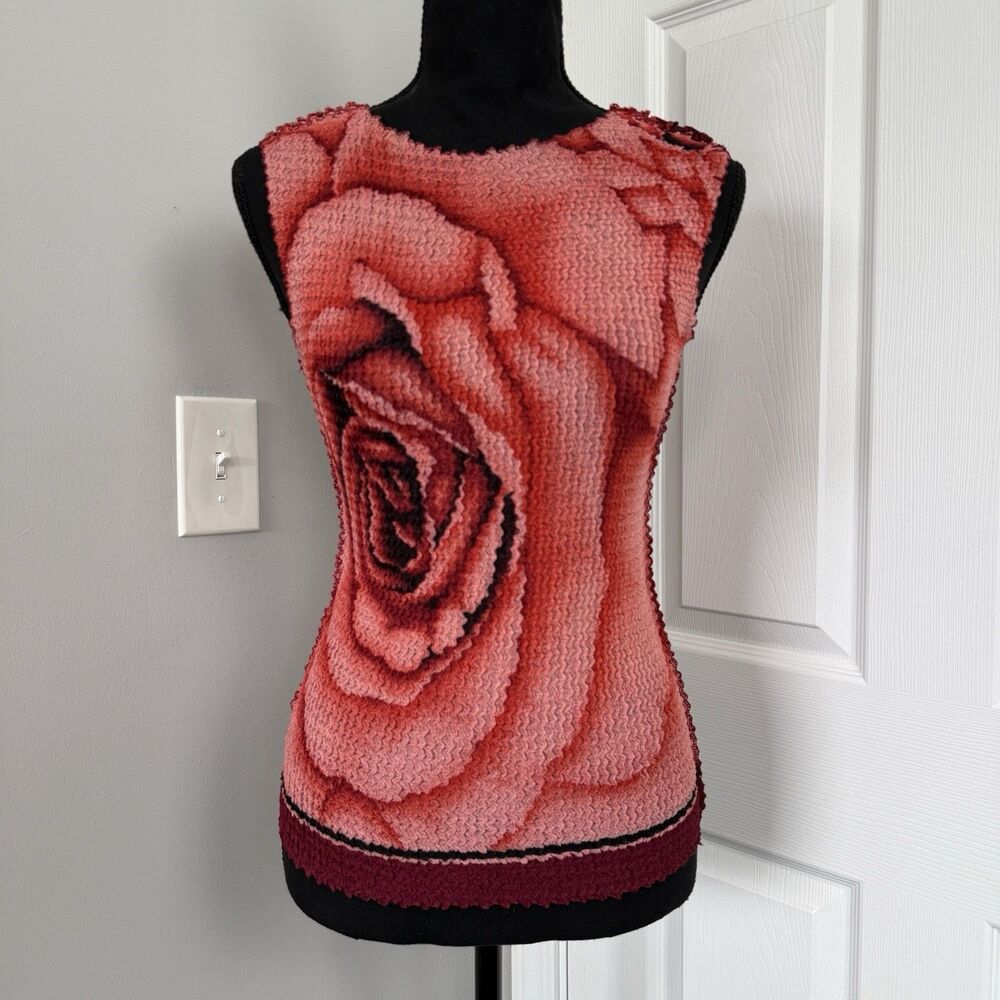 Vtg JTB Sleeveless Top O/S Rose Stretch Crinkle Pleat Y2K 90s Fairy Whimsigoth